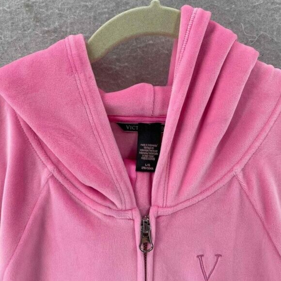 Victorias Secret L TRACKSUIT SET Full-zip Hoodie+jogger pant PINK VELOUR - Picture 5 of 16